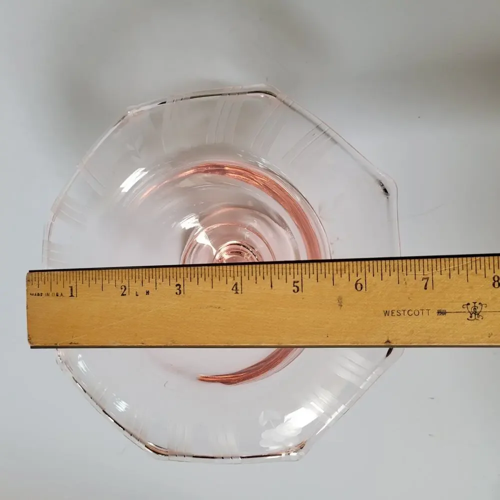 Vintage Pink Depression Glass Etched Rim Pedestal‎ Compote Bowl